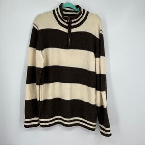 Nautica Jeans Striped Ribbed Knit Quarter Zipper Long Sleeve Pullover Sweater